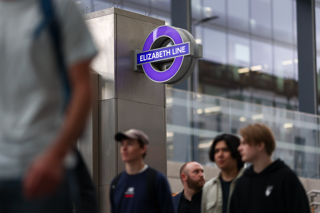Elizabeth Line sign in distance